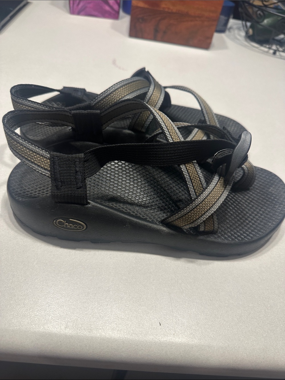 Chaco Men's Black and Olive Green Strappy Sandals